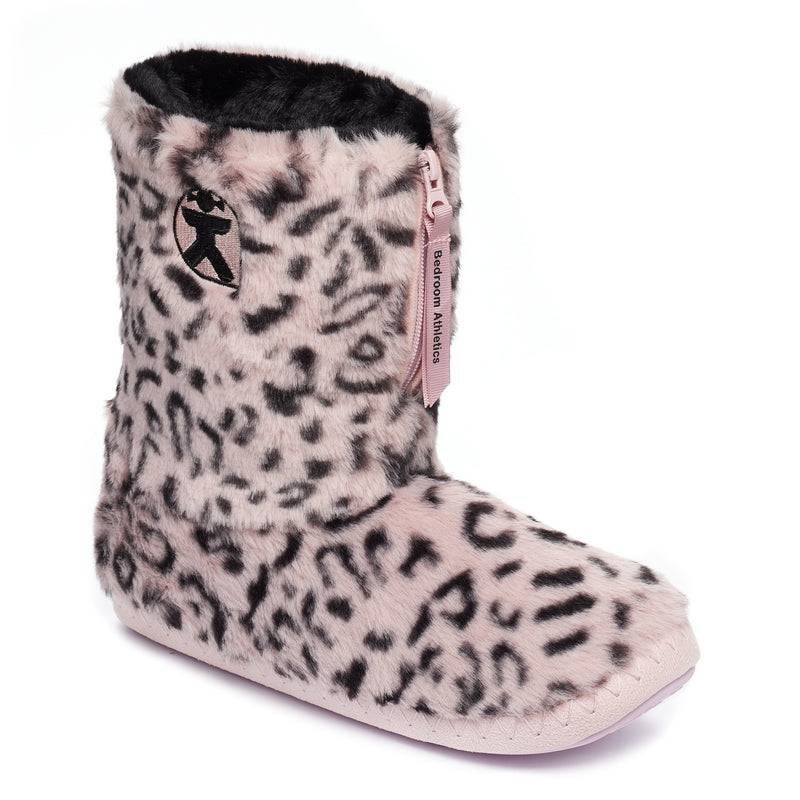Sabor Leopard Patterned Faux Fur Slipper Boot Pink Leopard
