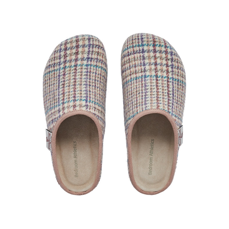 Charlotte Harris Tweed Slipper Clog Natural POW Check Bedroom