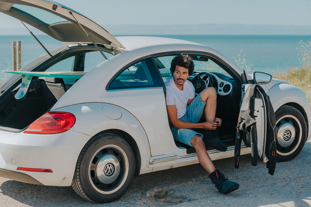 Man wearing slipper outside