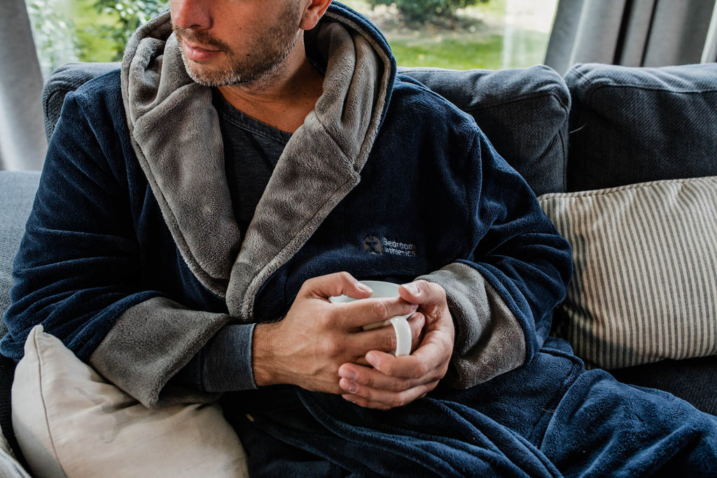 Men's relaxation in slippers and dressing gown