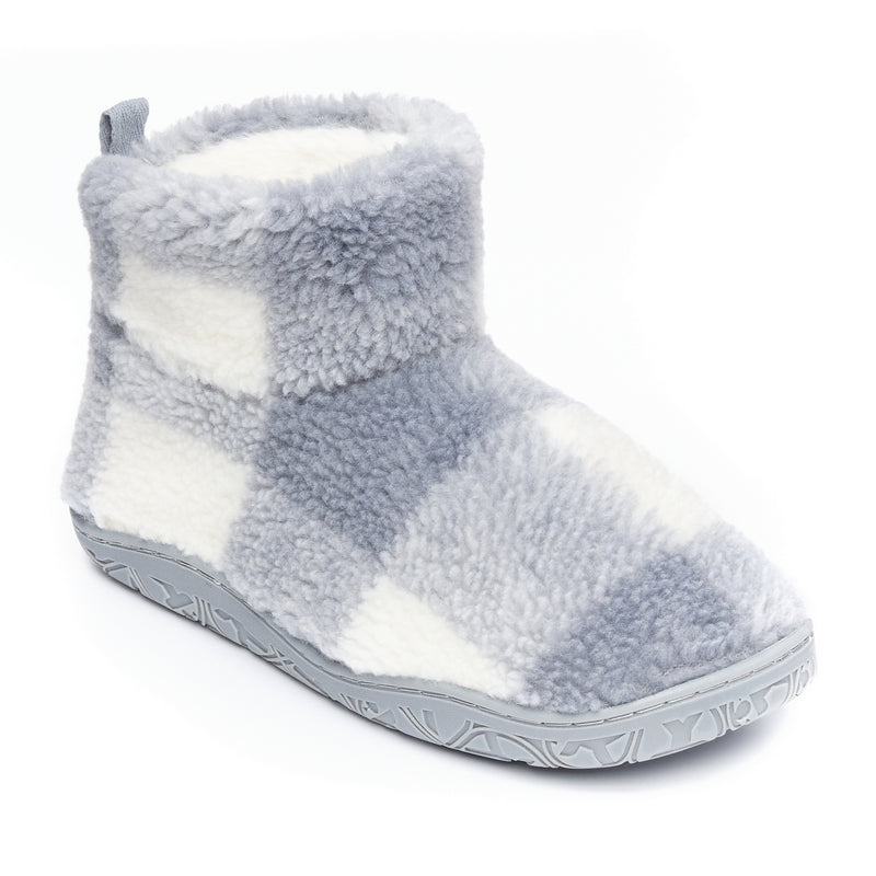 Celeste - Shorter Length Check Sherpa Slipper Boot - Grey Check