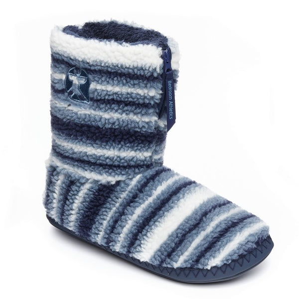 Teddy Sherpa Slipper Boot Blue Stripe Bedroom Athletics
