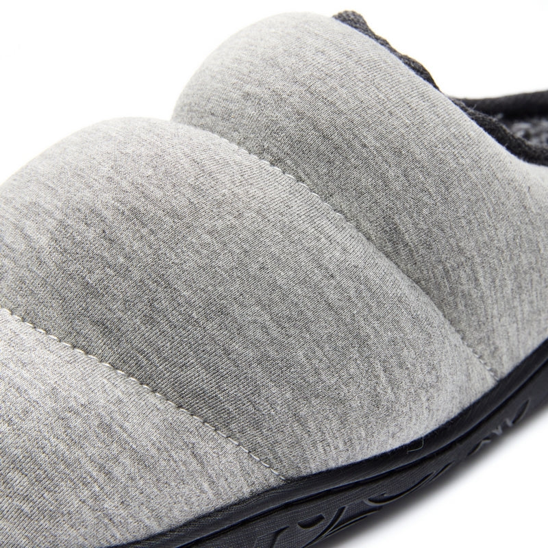 Matt Jersey Puffa Mule Slippers for Men in Grey Marl colour - detailed image
