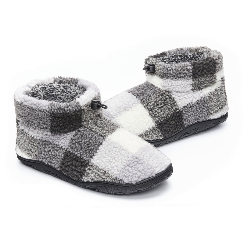 Neeson Short Slipper Boots in Grey Check 