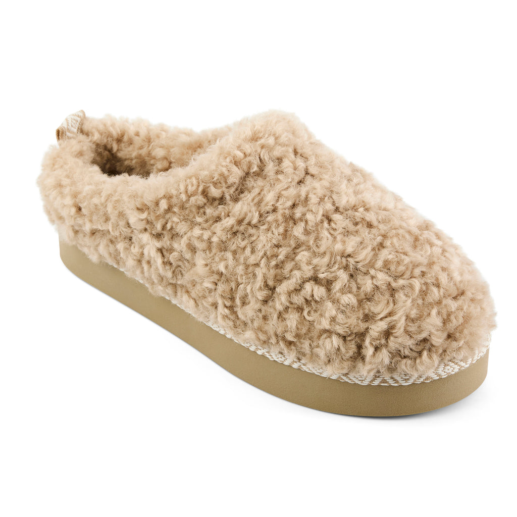 Alicia - Luxury Borg Fleece Platform Mule -  Biscuit