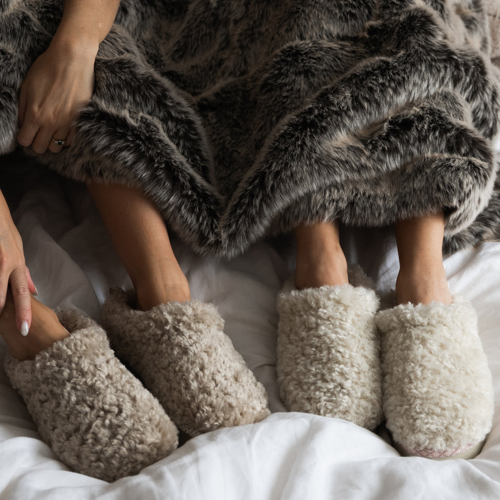 Alicia - Luxury Borg Fleece Platform Mule -  Biscuit