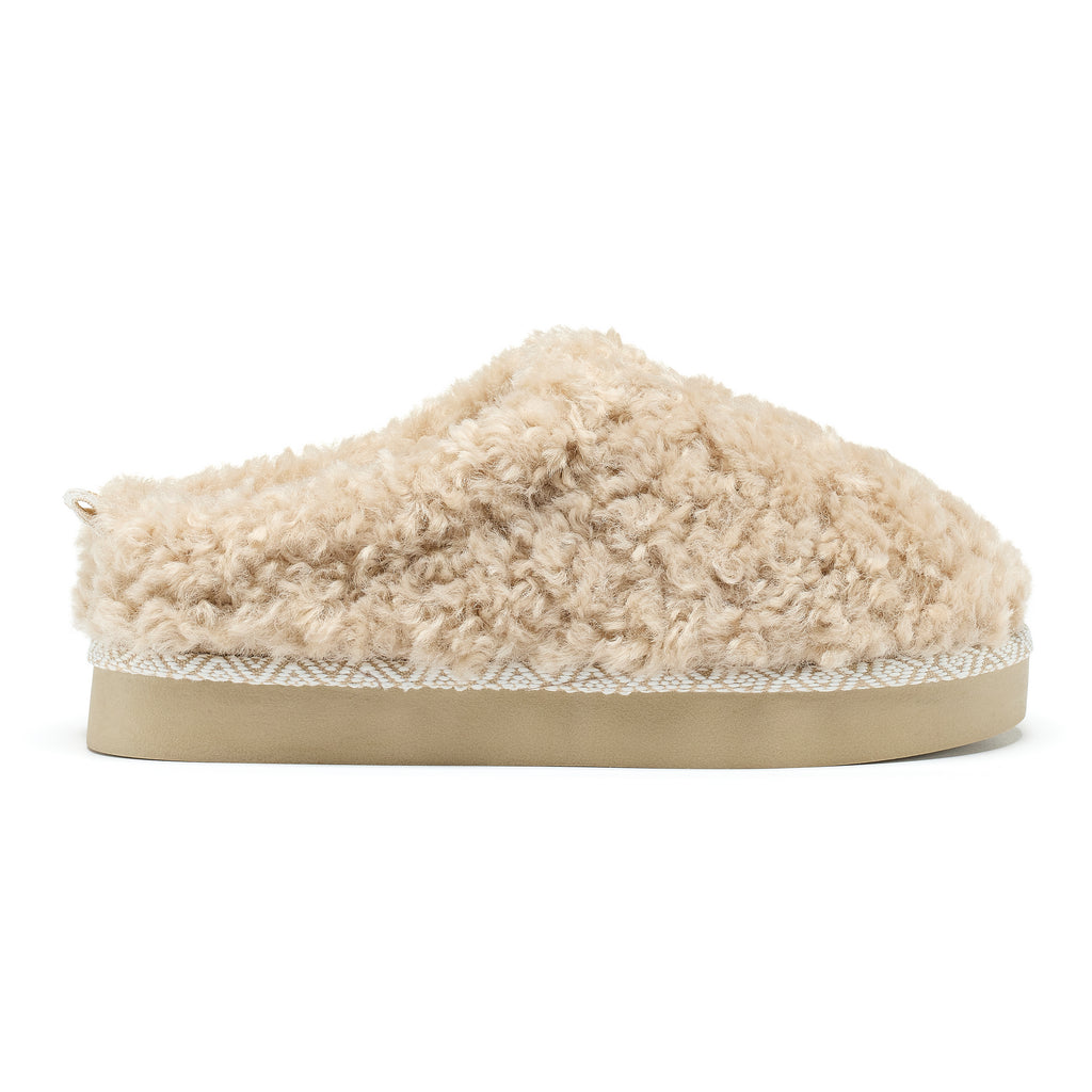 Alicia - Luxury Borg Fleece Platform Mule -  Biscuit
