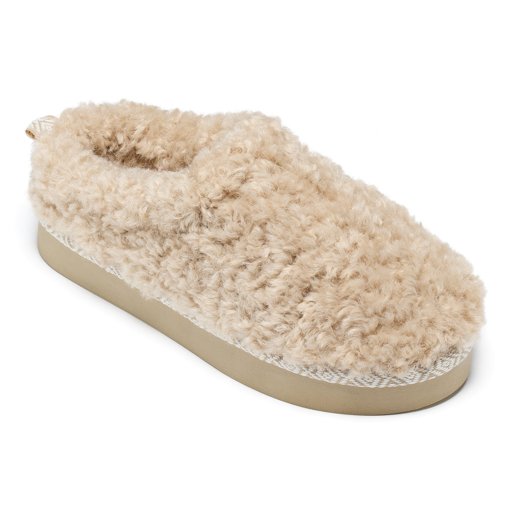 Alicia - Luxury Borg Fleece Platform Mule -  Biscuit