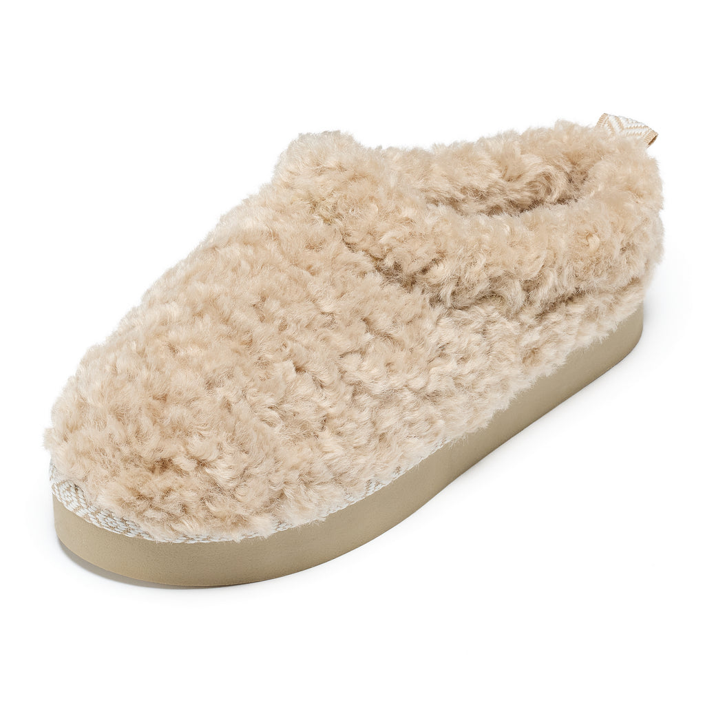 Alicia - Luxury Borg Fleece Platform Mule -  Biscuit
