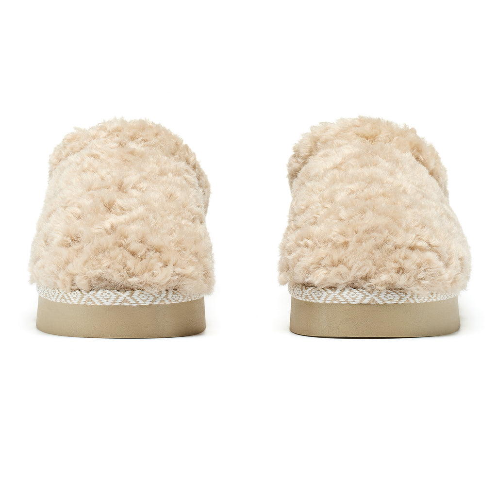 Alicia - Luxury Borg Fleece Platform Mule -  Biscuit