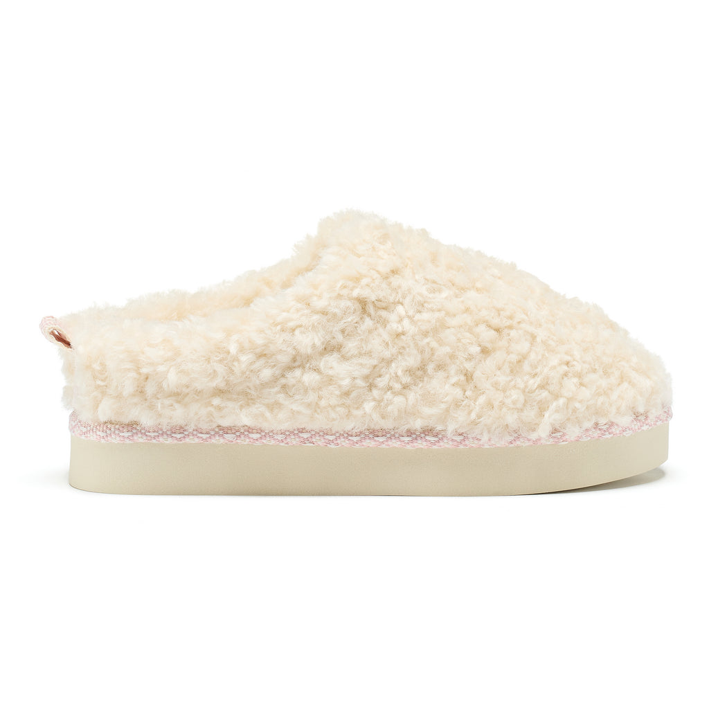 Alicia - Luxury Borg Fleece Platform Mule - Cream