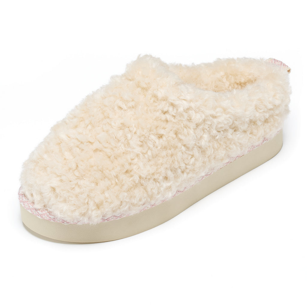 Alicia - Luxury Borg Fleece Platform Mule - Cream