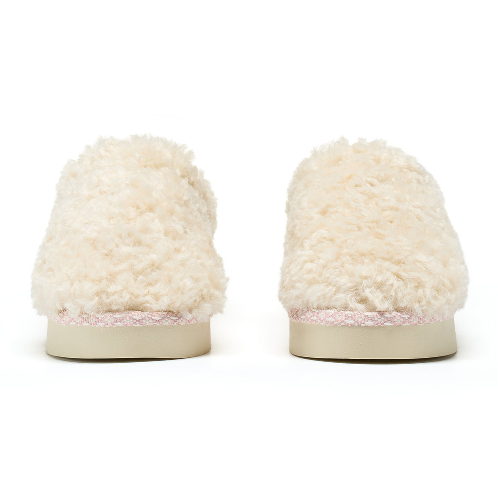 Alicia - Luxury Borg Fleece Platform Mule - Cream