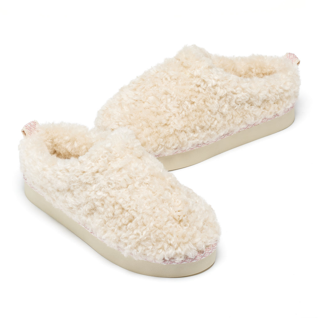 Alicia - Luxury Borg Fleece Platform Mule - Cream