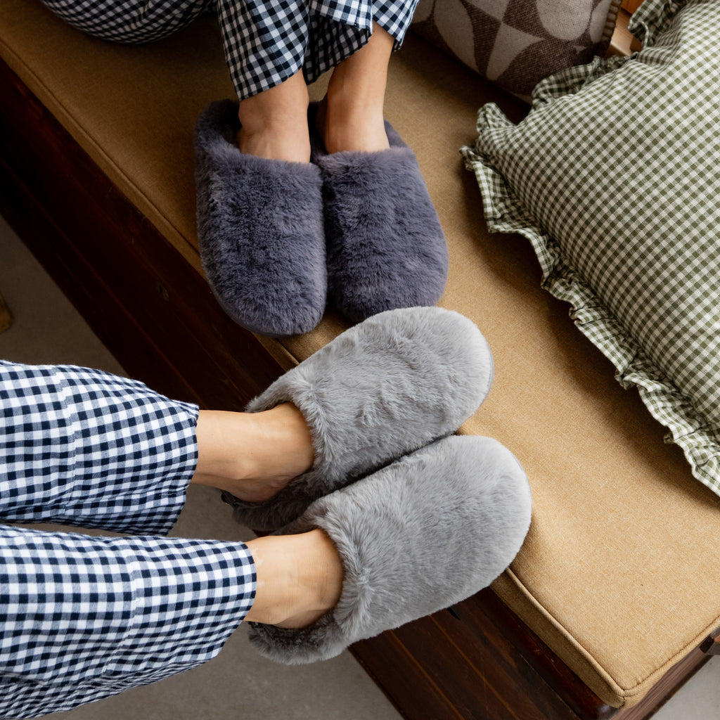 Ariana - 100% Recycled Faux Fur Mule Slipper - Light Grey