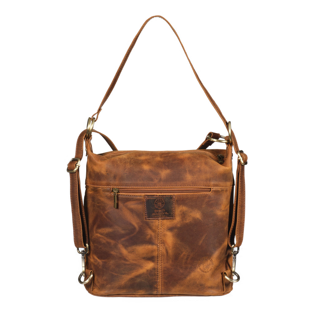 Bastoni - Distressed Leather Cow Print Pattern Bag - Tan
