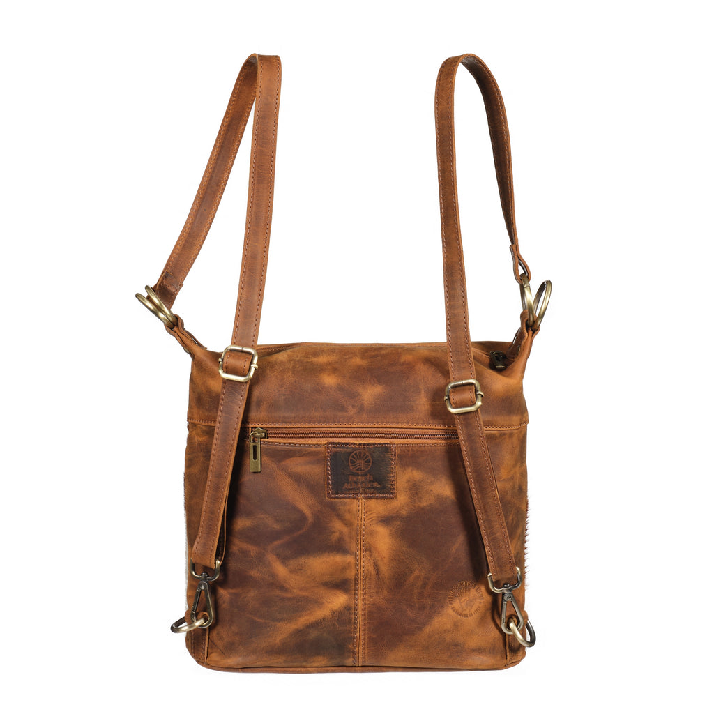 Bastoni - Distressed Leather Cow Print Pattern Bag - Tan