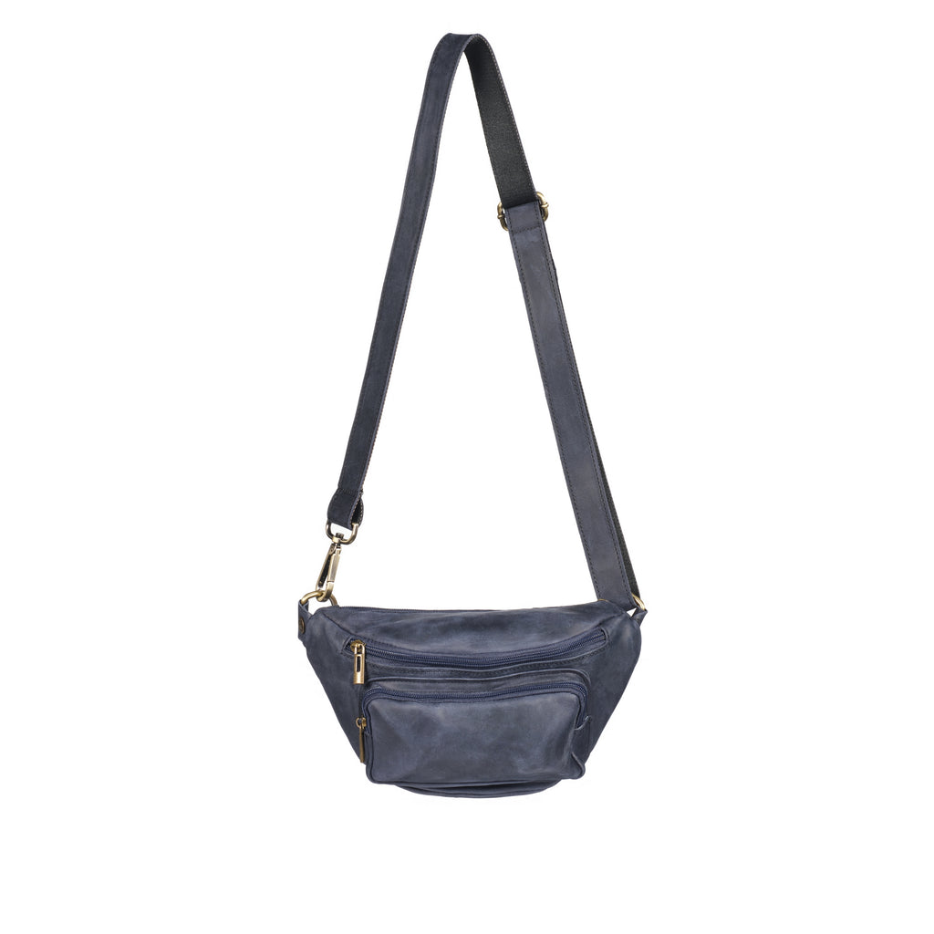 Baresi - Distressed Leather Pouch Pocket Bum Bag - Navy