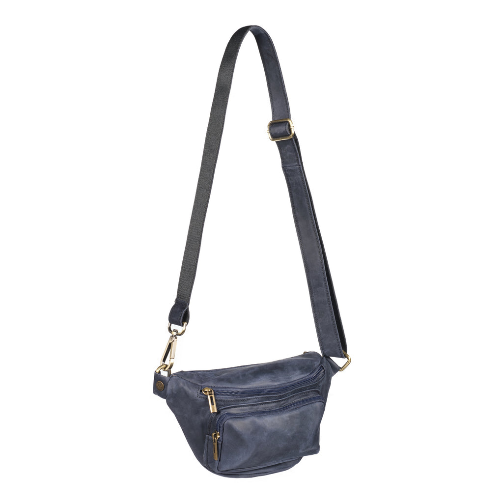Baresi - Distressed Leather Pouch Pocket Bum Bag - Navy