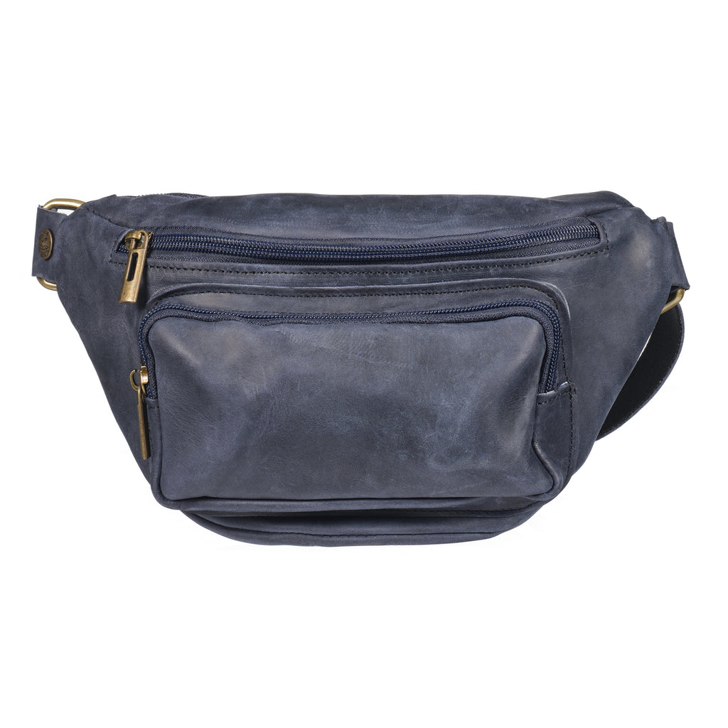 Baresi - Distressed Leather Pouch Pocket Bum Bag - Navy