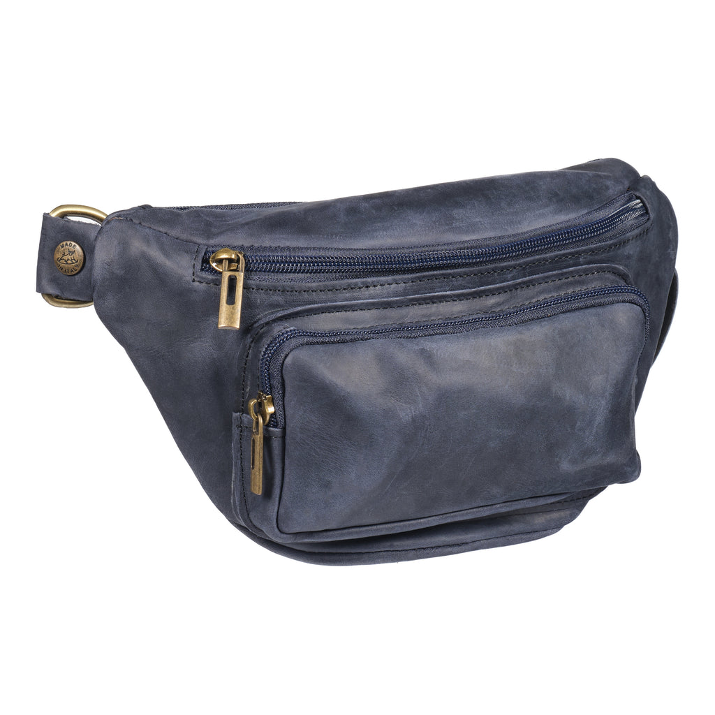 Baresi - Distressed Leather Pouch Pocket Bum Bag - Navy