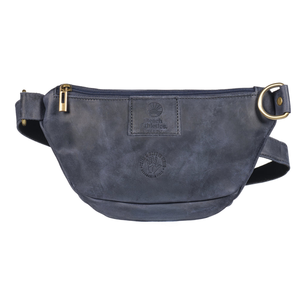 Baresi - Distressed Leather Pouch Pocket Bum Bag - Navy