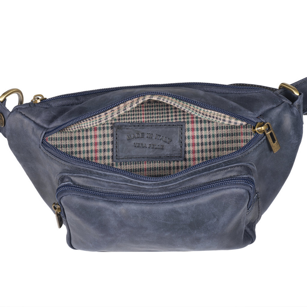 Baresi - Distressed Leather Pouch Pocket Bum Bag - Navy