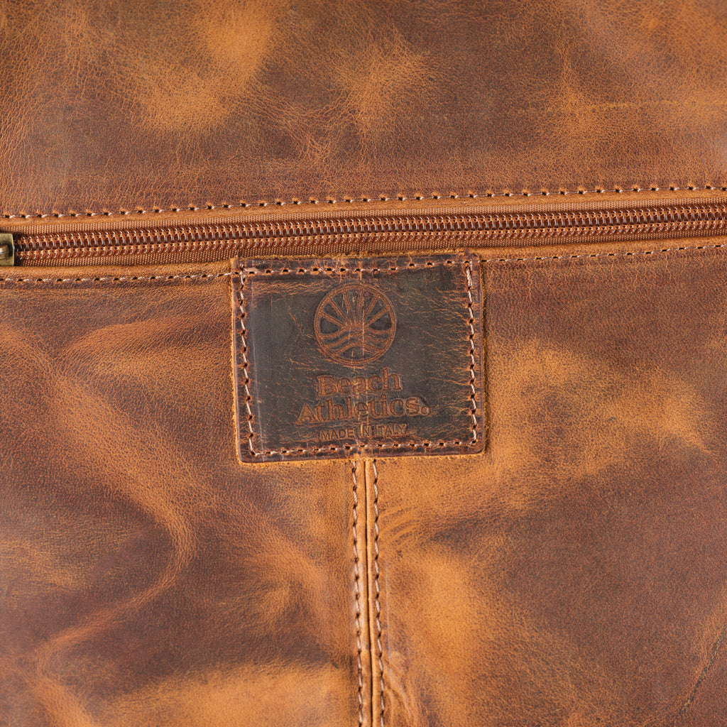 Bastoni - Distressed Leather Cow Print Pattern Bag - Tan