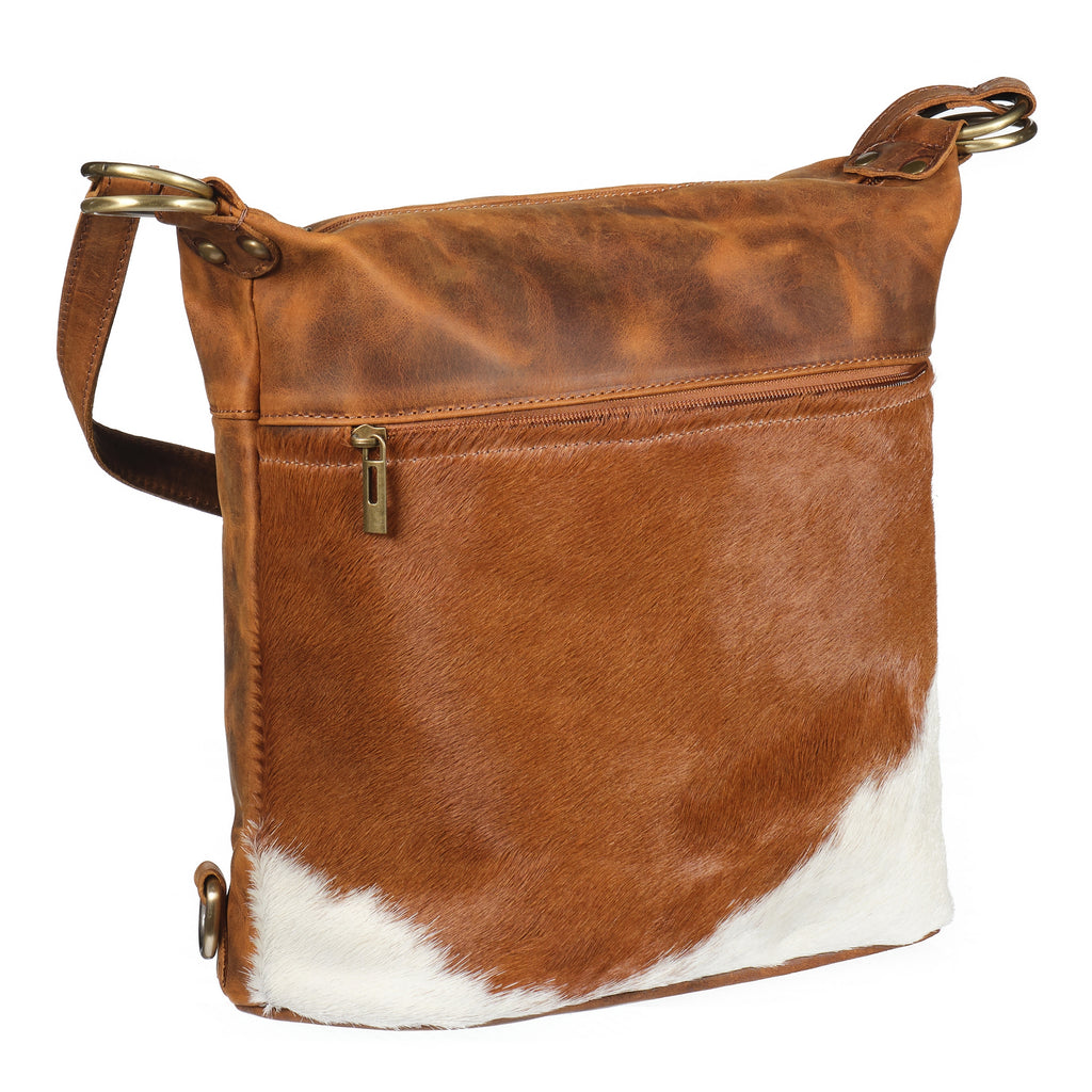 Bastoni - Distressed Leather Cow Print Pattern Bag - Tan