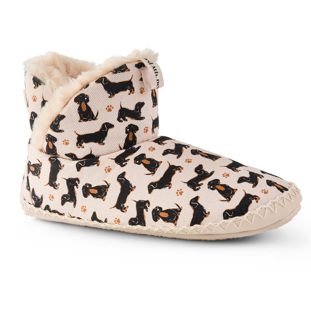 Slipper with dachshund pattern on a white background