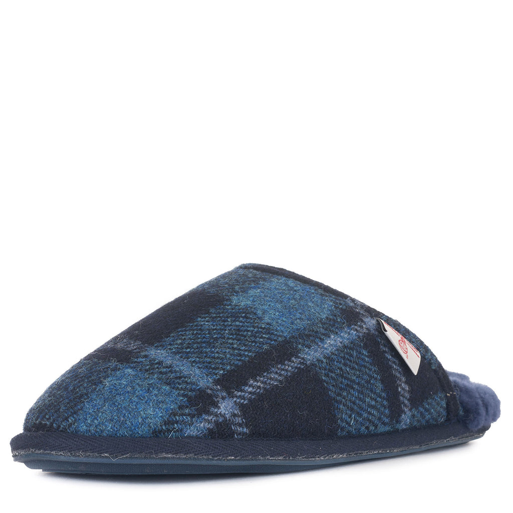 William - Harris Tweed Mule - Navy/Blue Tartan Check