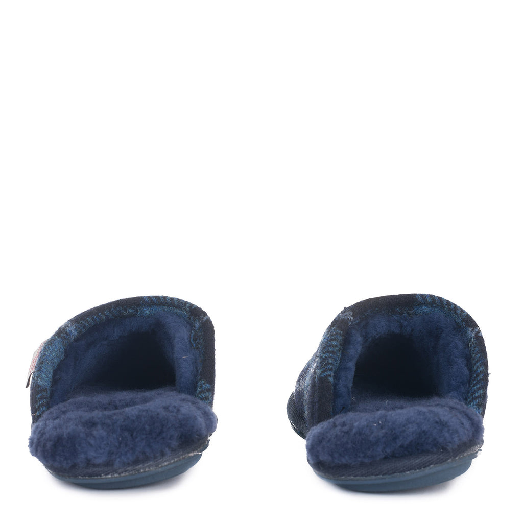 William - Harris Tweed Mule - Navy/Blue Tartan Check