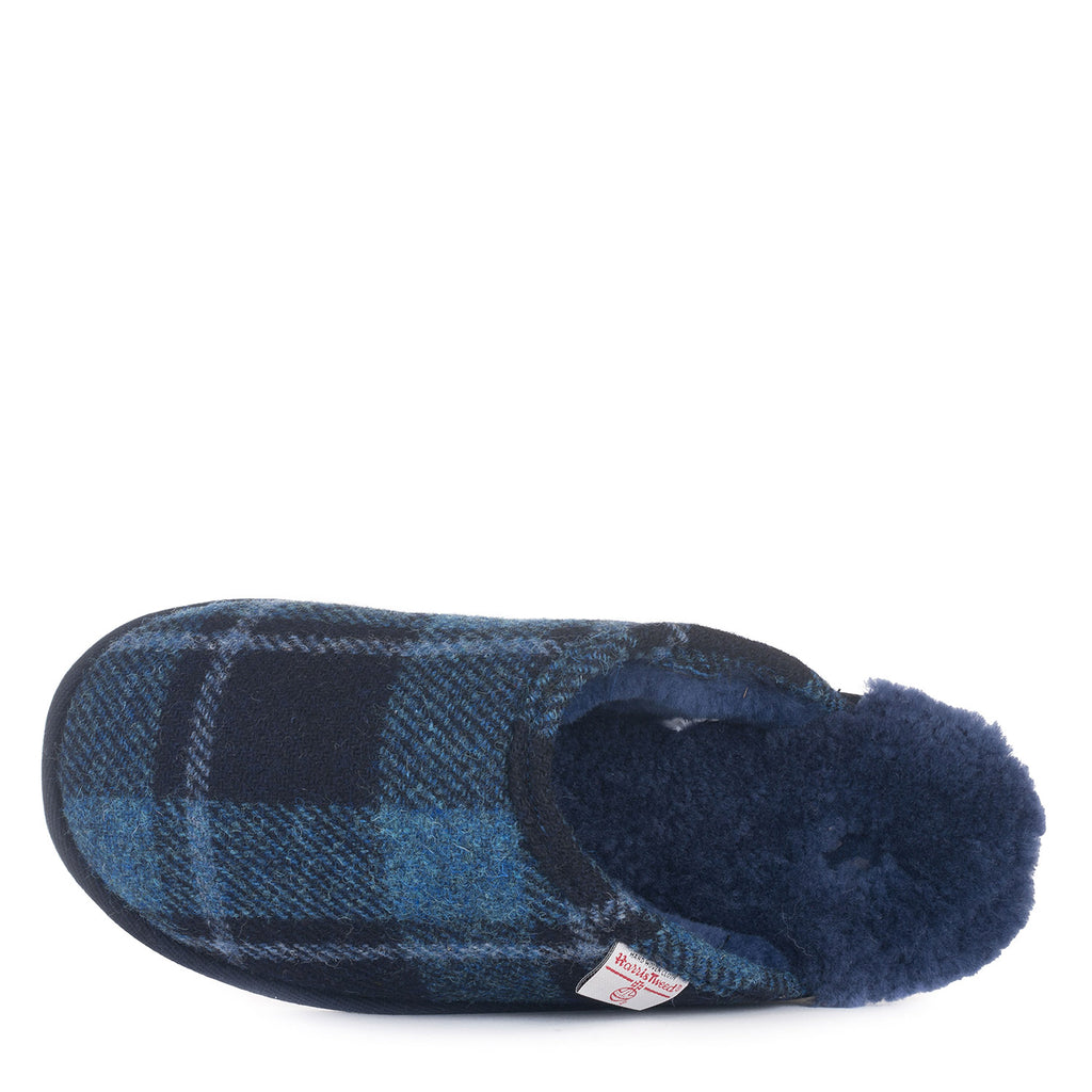 William - Harris Tweed Mule - Navy/Blue Tartan Check
