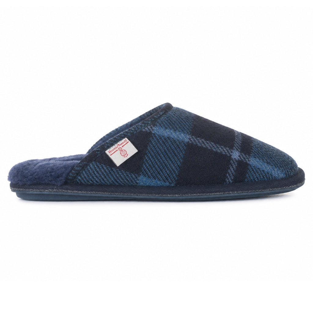 William - Harris Tweed Mule - Navy/Blue Tartan Check