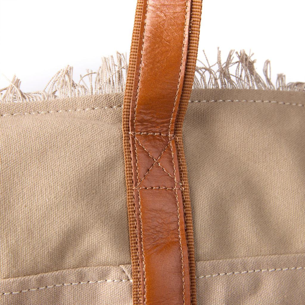 Bonnie bag (a beige washed canvas beach bag), close-up of the handle