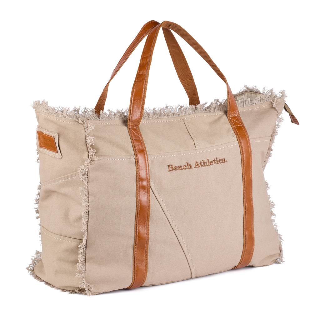 Bonnie - All Over Strap Large Washed Canvas Beach Bag - Beige