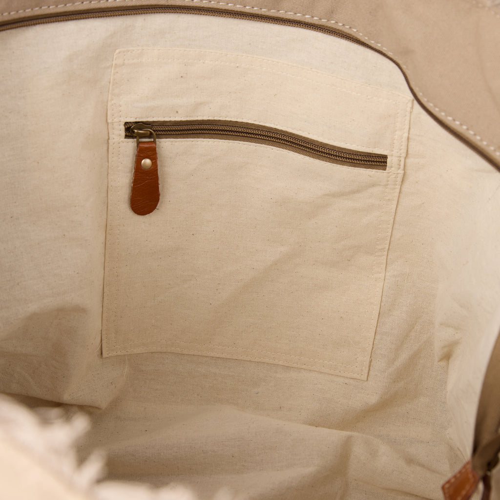 Bonnie bag (a beige washed canvas beach bag), interior view showing an inside pocket