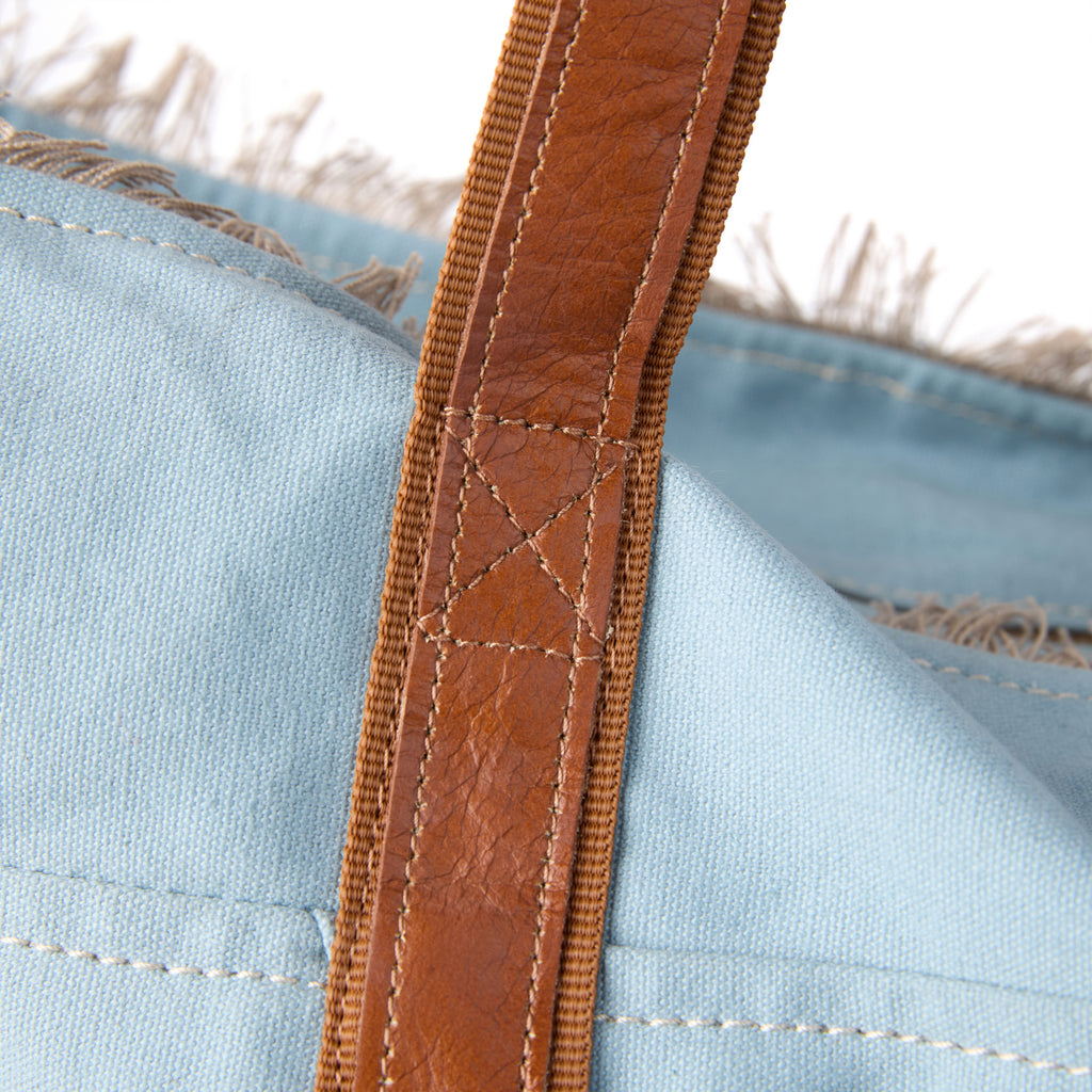 Bonnie bag (a blue washed canvas beach bag), close-up of the handle