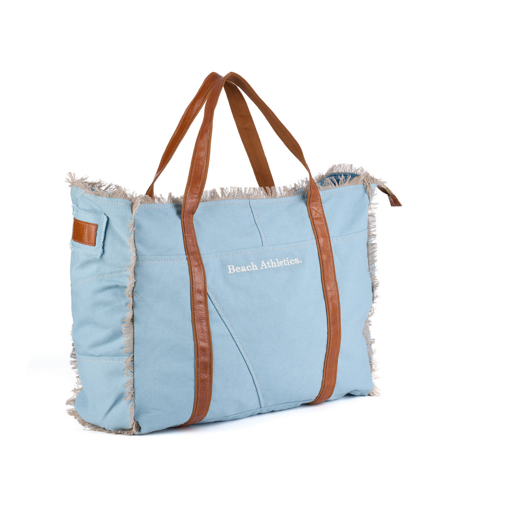 Bonnie - All Over Strap Large Washed Canvas Beach Bag - Blue
