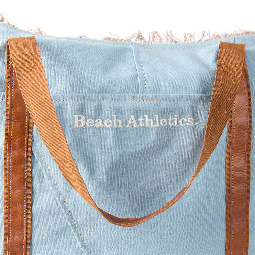Bonnie bag (a blue washed canvas beach bag), close-up detail