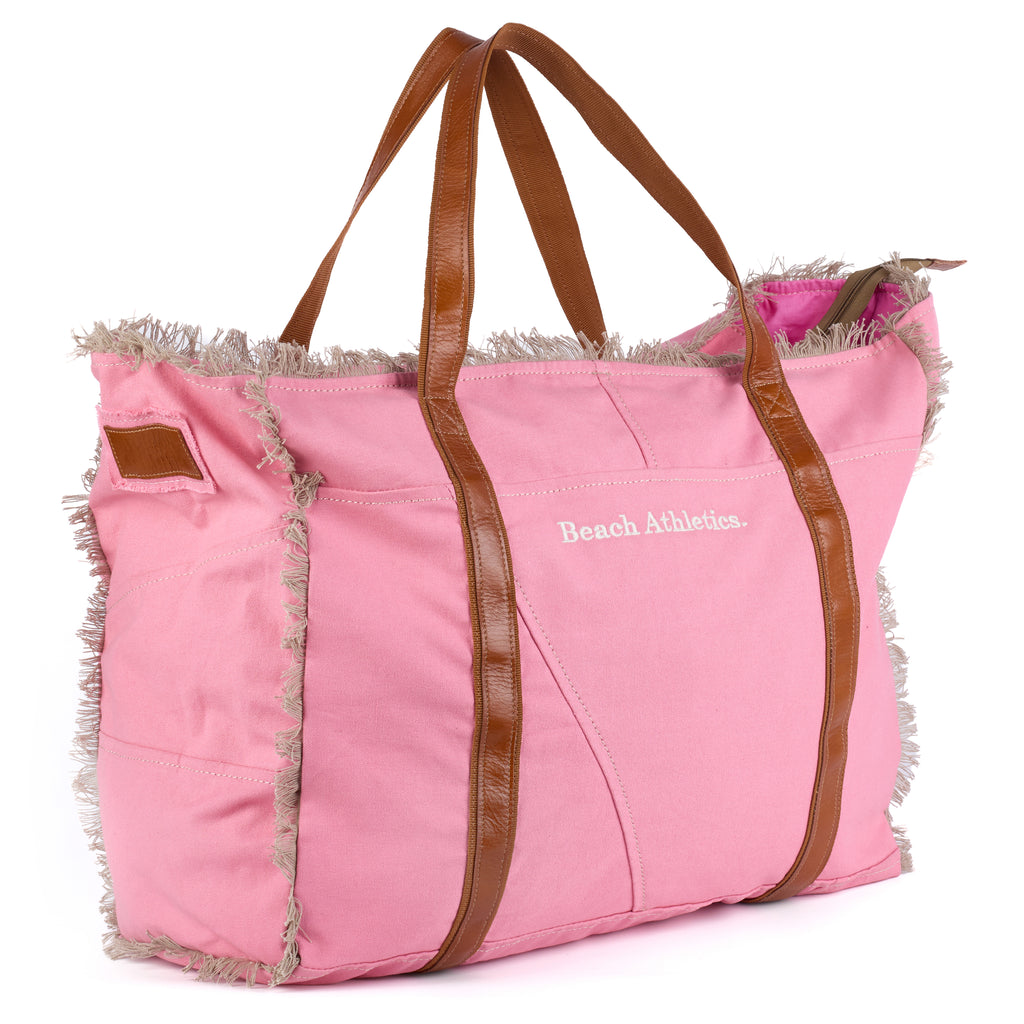 Bonnie - All Over Strap Large Washed Canvas Beach Bag - Pink