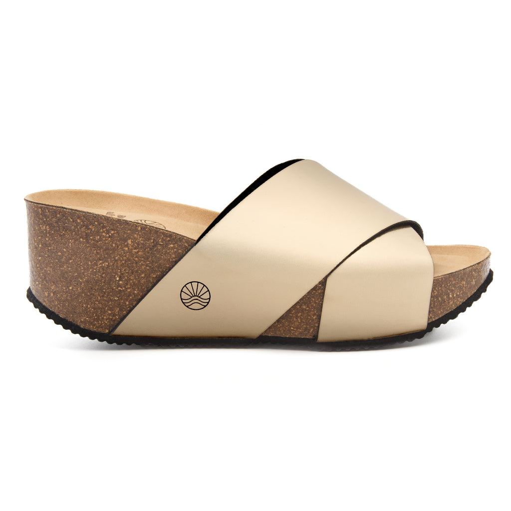 Caballe -Wedge Crossover Metallic Slider - Gold