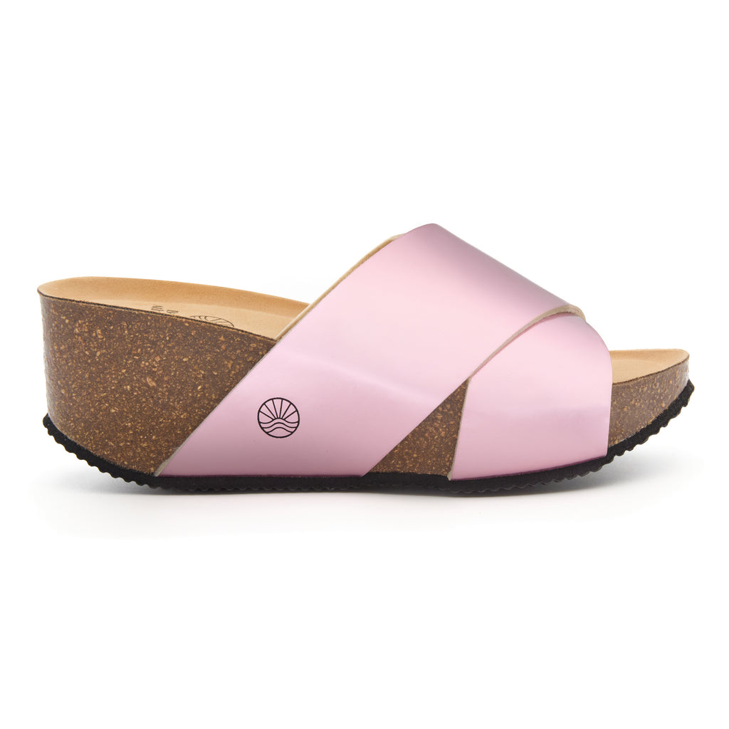 Caballe -Wedge Crossover Metallic Slider - Pink