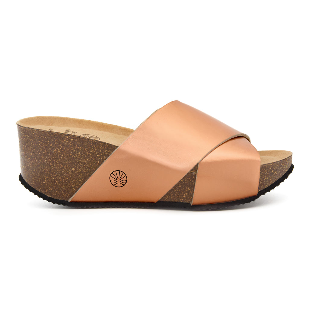Caballe -Wedge Crossover Metallic Slider - Rose Gold
