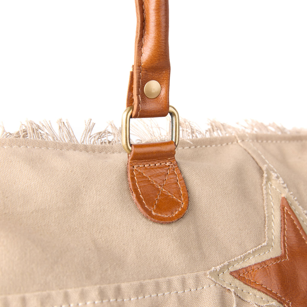 Casey bag (a beige washed canvas beach bag), close-up of the handle