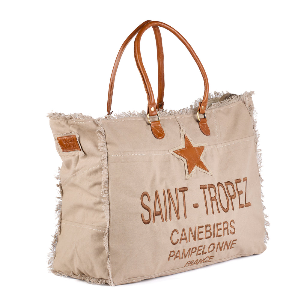 Casey - St Tropez Large Washed Canvas Beach Bag - Beige