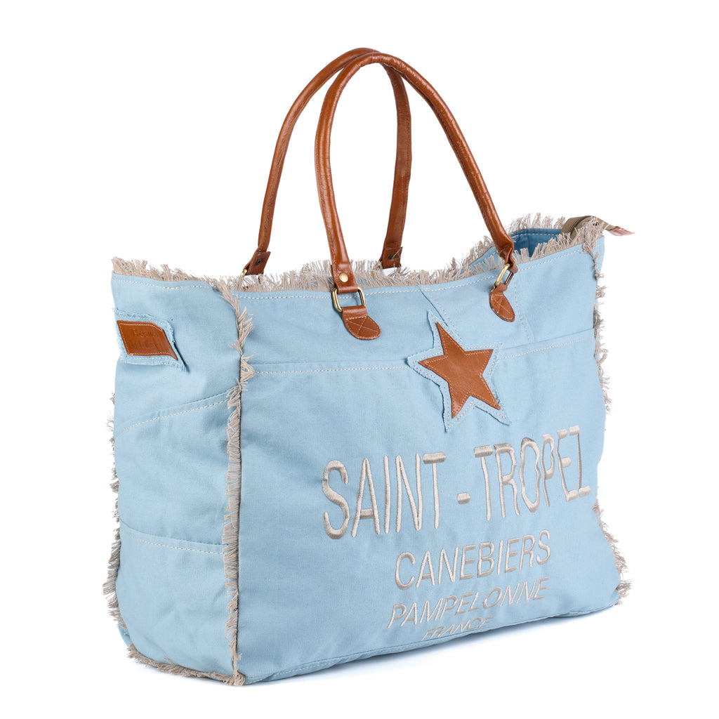Casey - St Tropez Large Washed Canvas Beach Bag - Blue