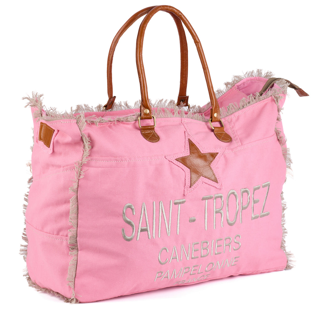 Casey - St Tropez Large Washed Canvas Beach Bag - Pink