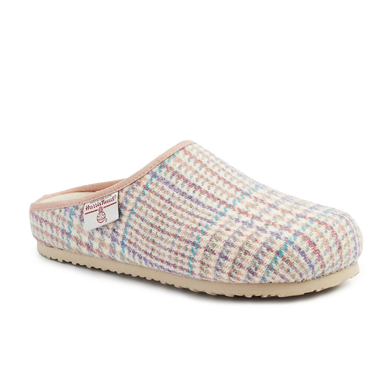Charlotte Harris Tweed Slipper Clog Natural POW Check Bedroom