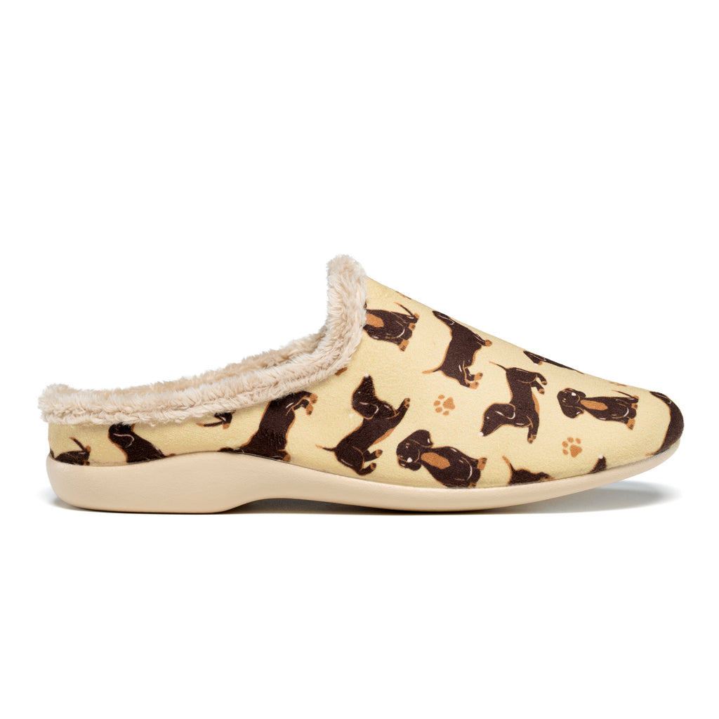 Coco - All Over Dog Print Mule Slipper - Beige